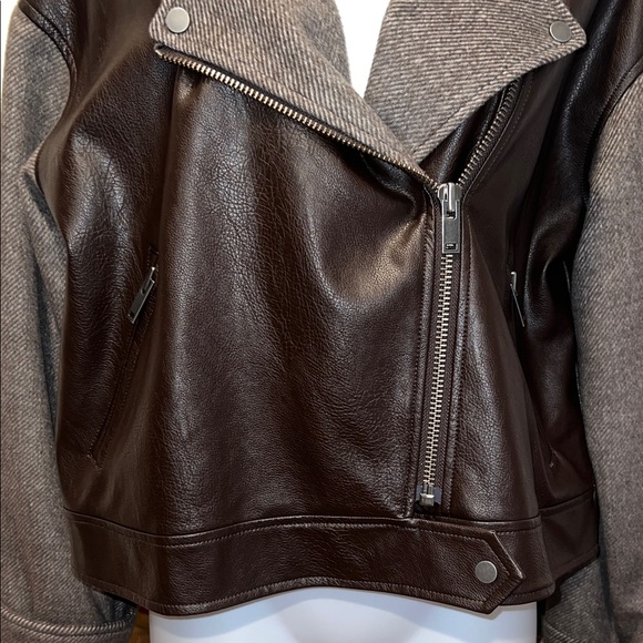 By Anthropologie Vegan Leather Twill Mixed Media Cocoon Moto Jacket S - Picture 6 of 12